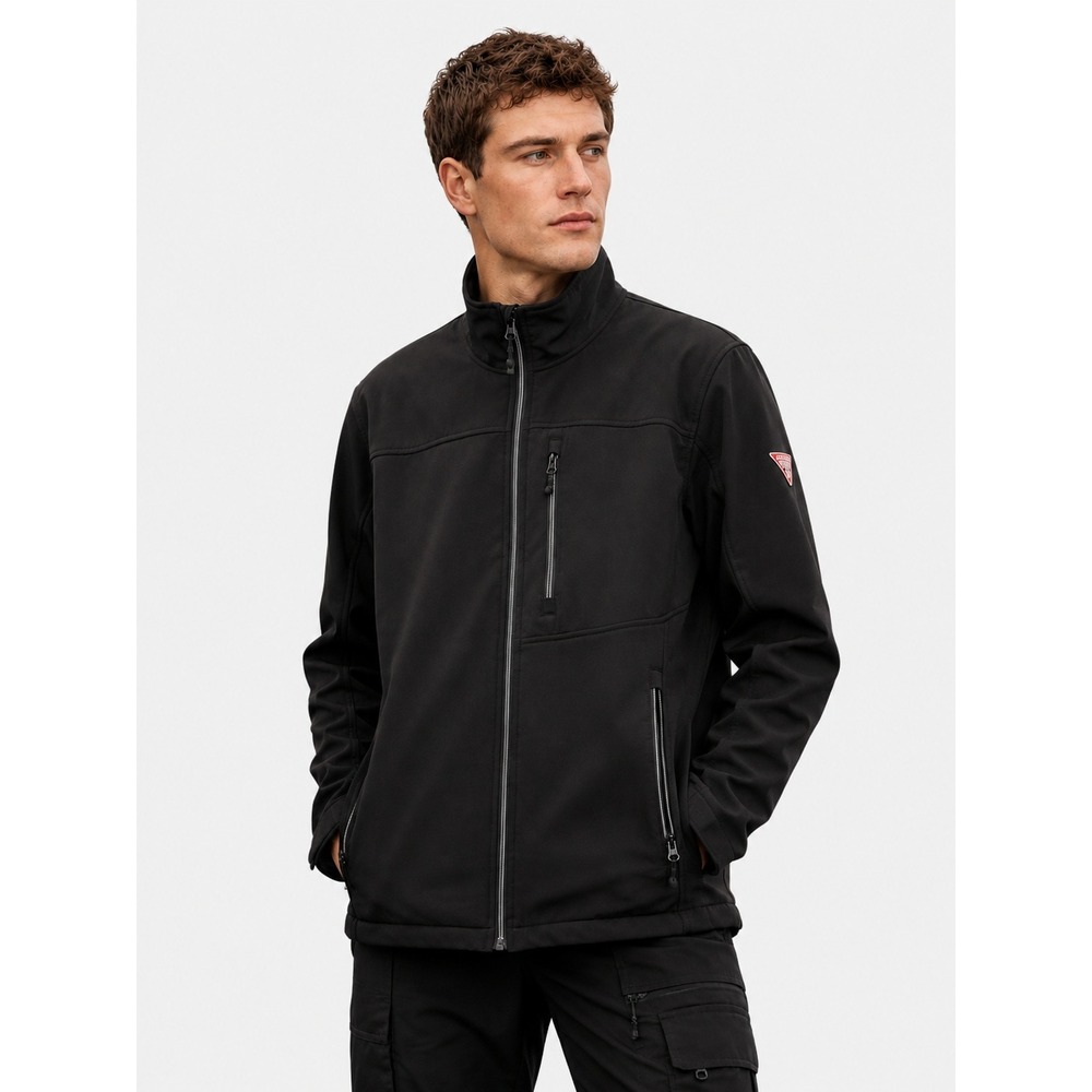 Guess Mens Black Softshell Full Zip Jacket Mock Neck L